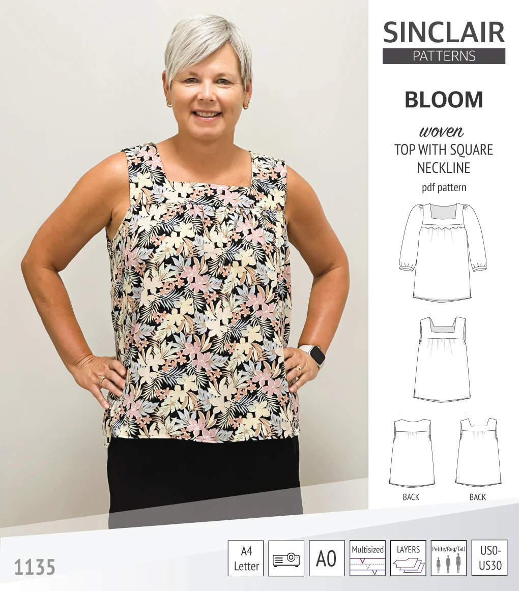 Bloom square neckline woven top with a split hem (PDF) - Image 25