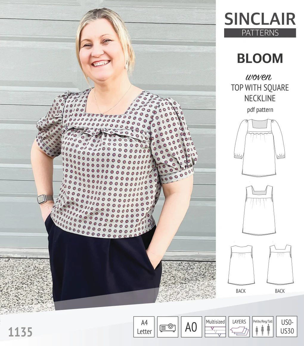 Bloom square neckline woven top with a split hem (PDF) - Image 33