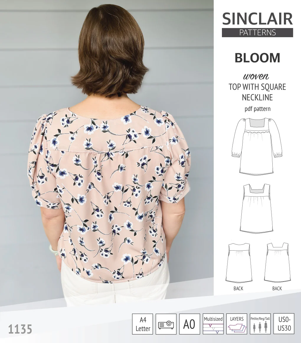 Bloom square neckline woven top with a split hem (PDF) - Image 4