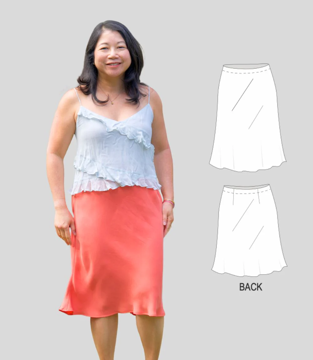 Cameo woven bias cut skirt with back darts (PDF) - Image 3