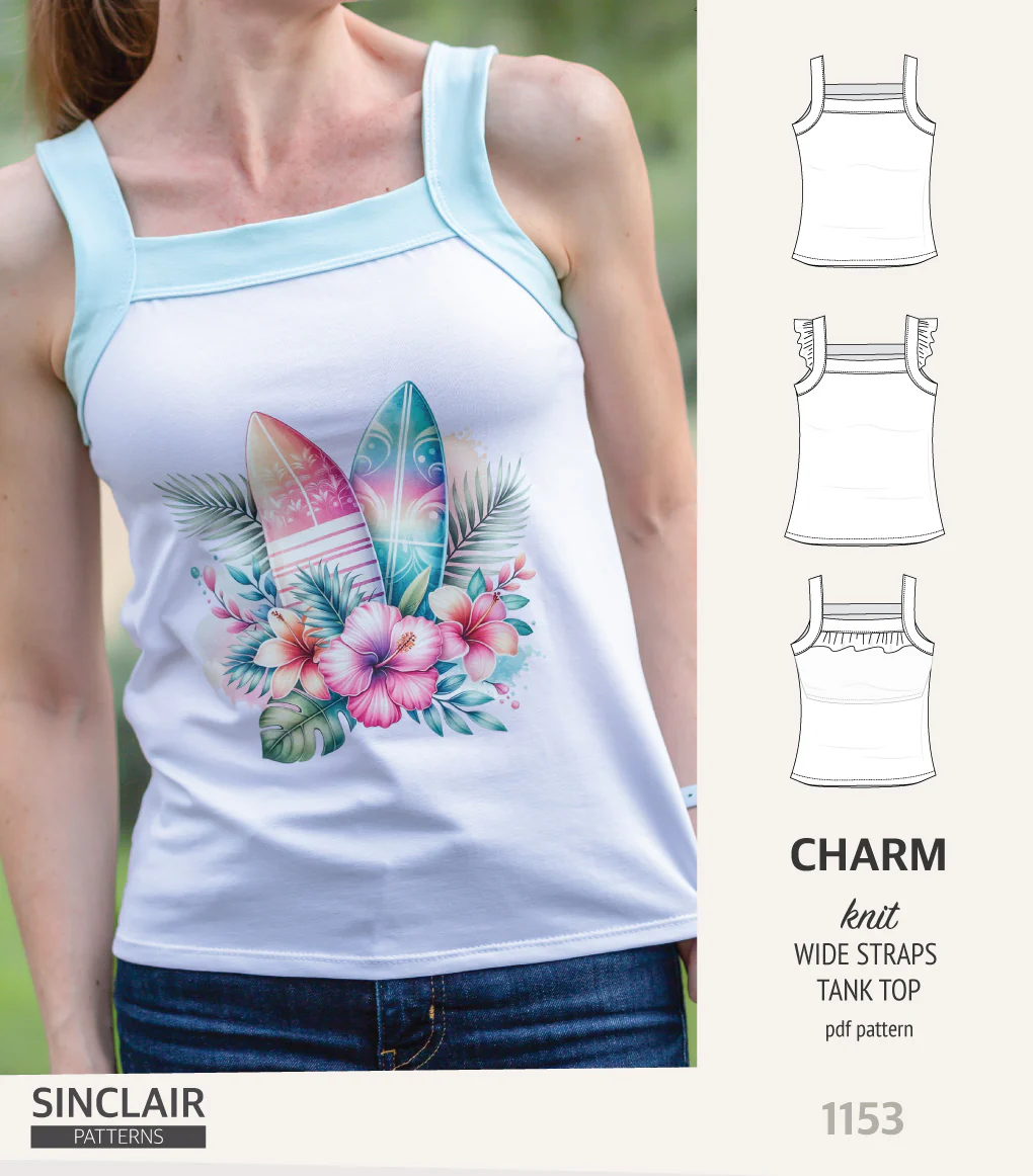 Charm wide straps tank top with optional ruffles (PDF) - Image 24