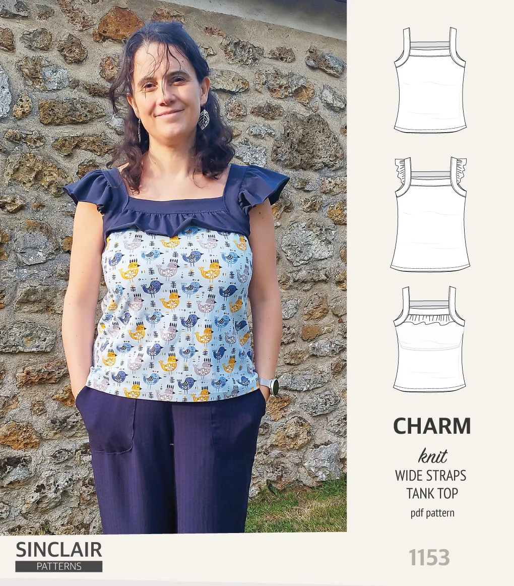 Charm wide straps tank top with optional ruffles (PDF) - Image 36
