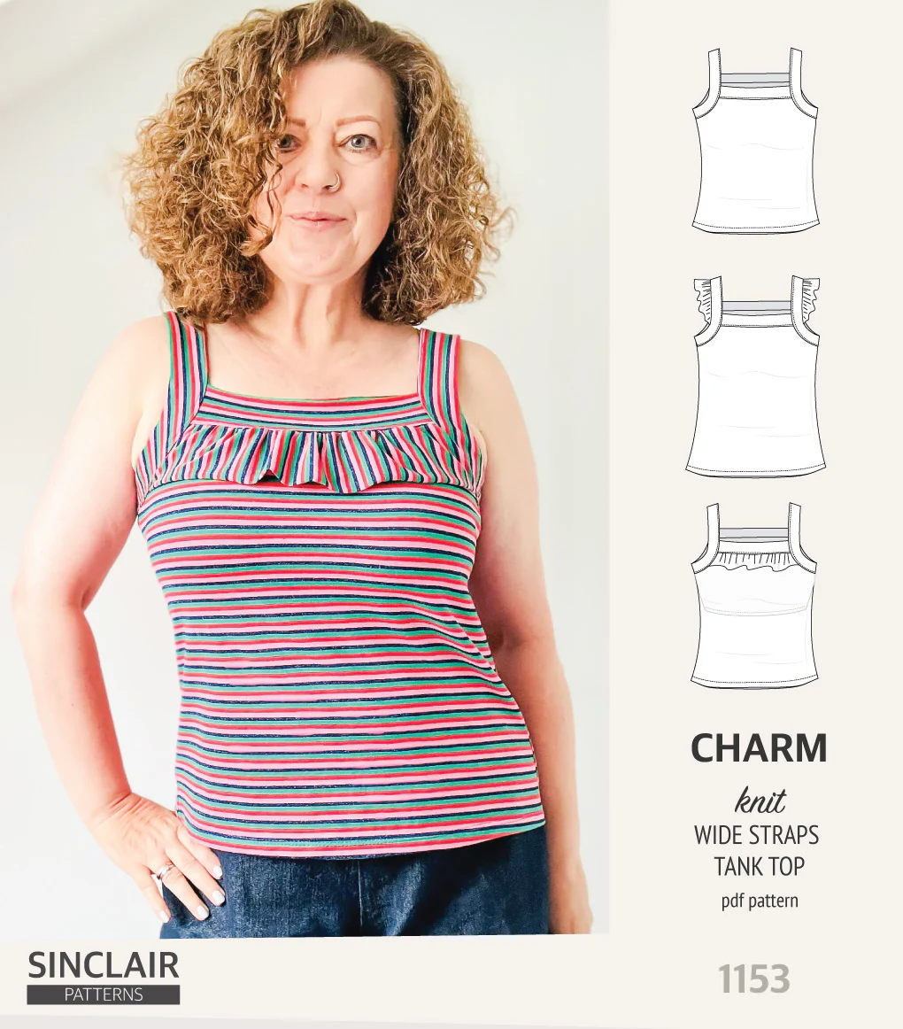 Charm wide straps tank top with optional ruffles (PDF) - Image 52