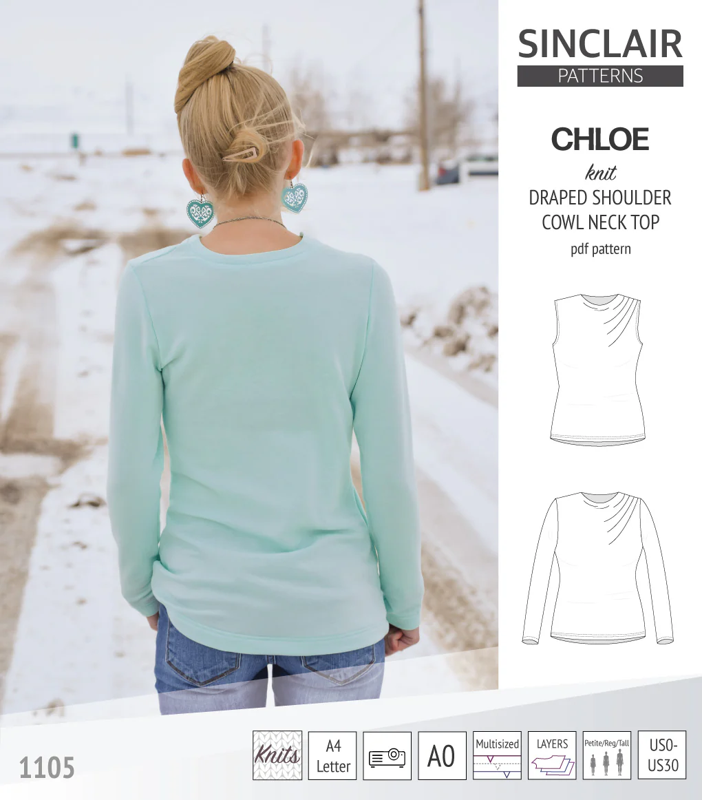 Chloe draped shoulder top with a high cowl neck (PDF) - Image 10