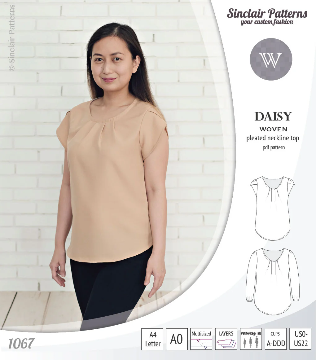 Daisy woven blouse with pleated neckline and petal/long sleeves (PDF) - Image 2