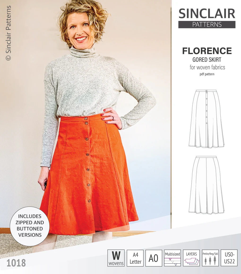 Florence woven gored skirt with buttons/zipper (PDF) - Image 6
