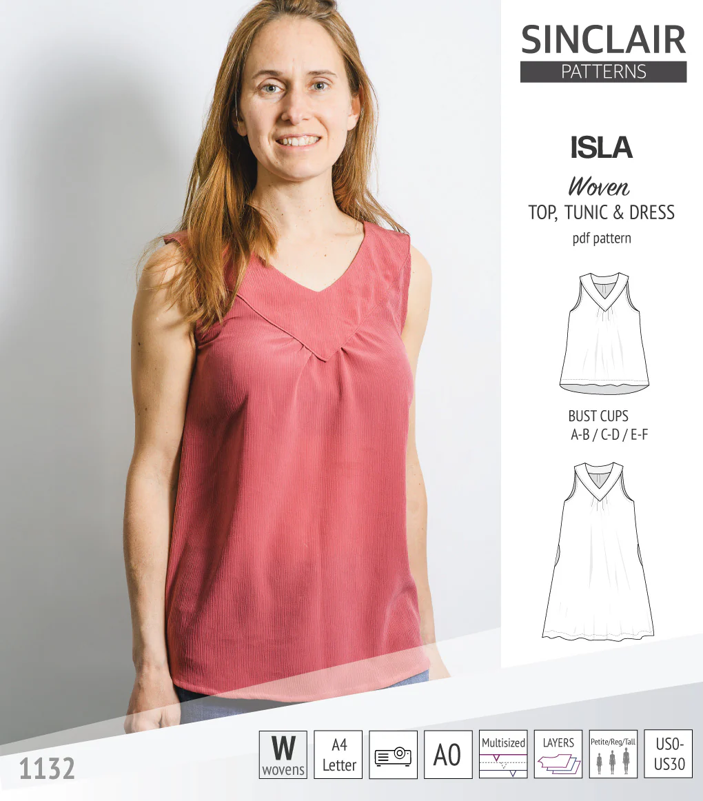Isla V-neck sleeveless top, tunic and dress for woven and knit fabrics (PDF) - Image 20