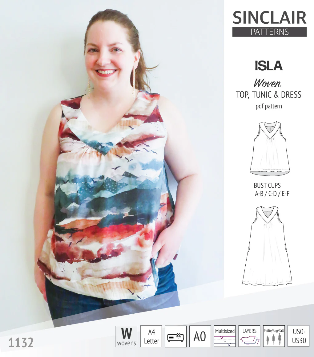 Isla V-neck sleeveless top, tunic and dress for woven and knit fabrics (PDF) - Image 22