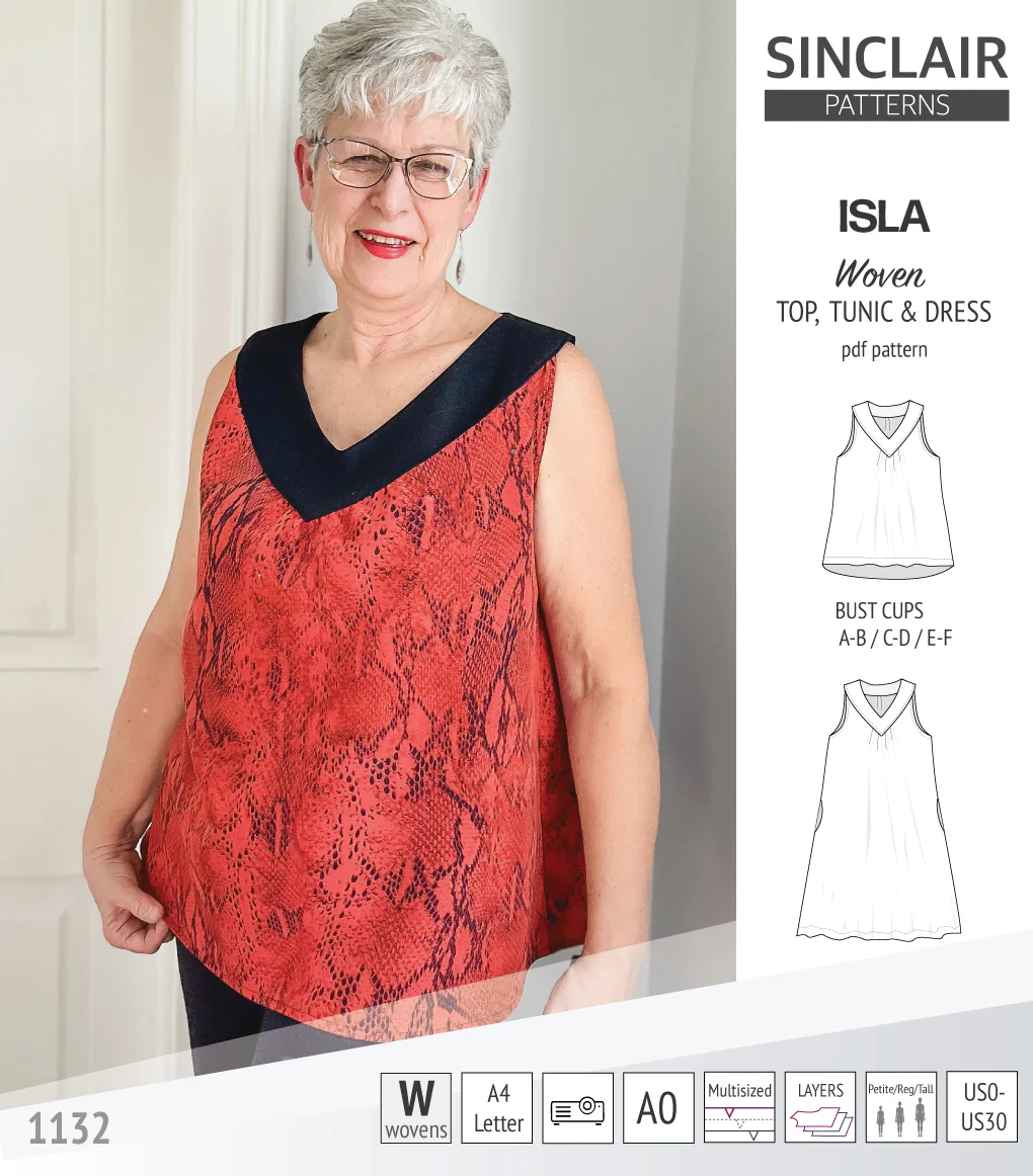 Isla V-neck sleeveless top, tunic and dress for woven and knit fabrics (PDF) - Image 24