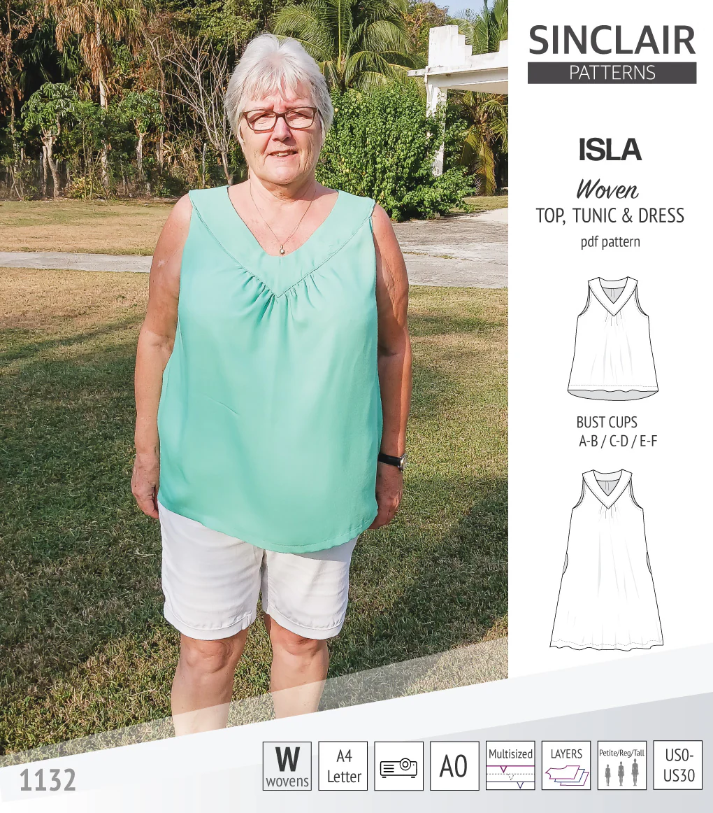 Isla V-neck sleeveless top, tunic and dress for woven and knit fabrics (PDF) - Image 25