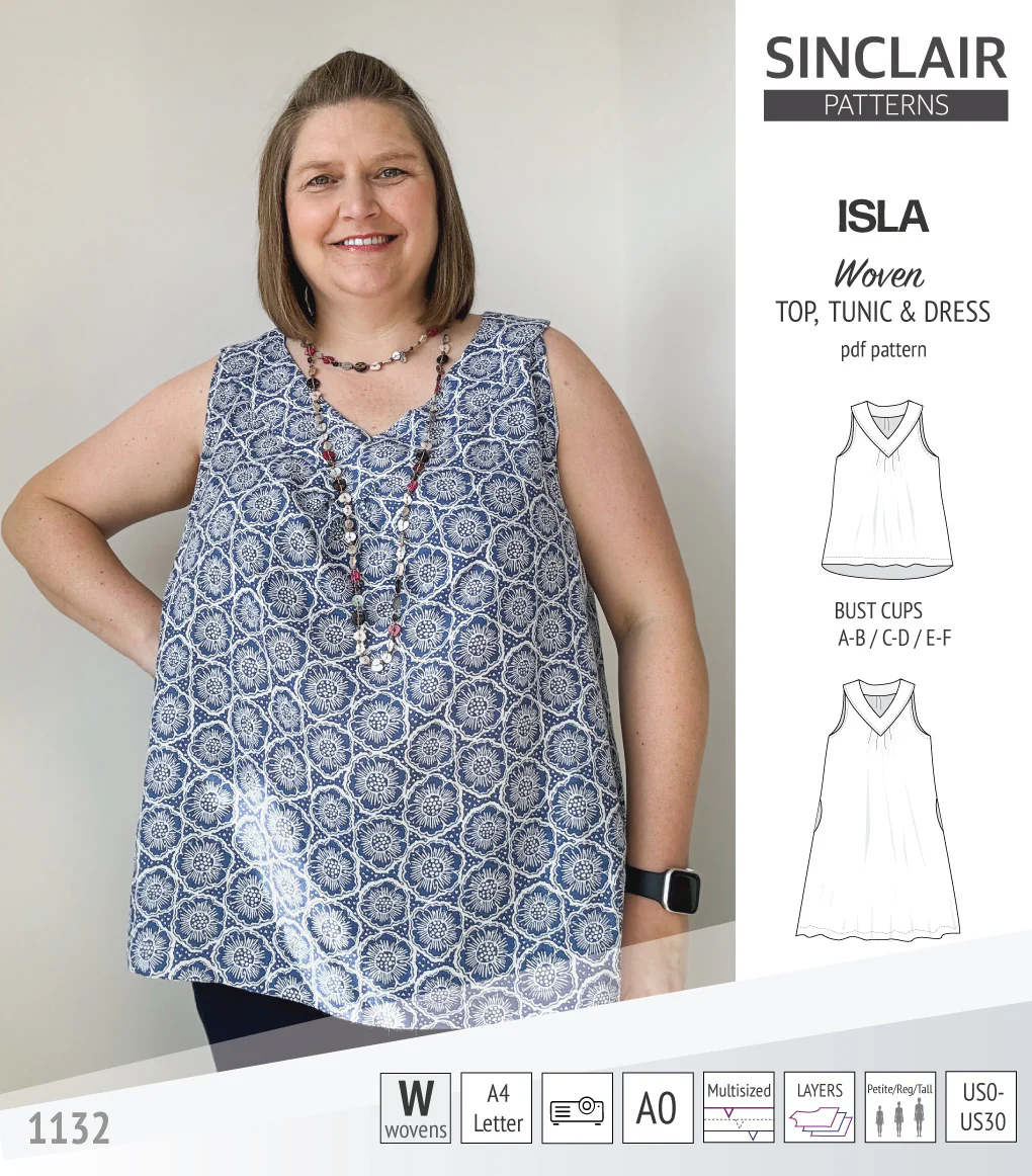 Isla V-neck sleeveless top, tunic and dress for woven and knit fabrics (PDF) - Image 28