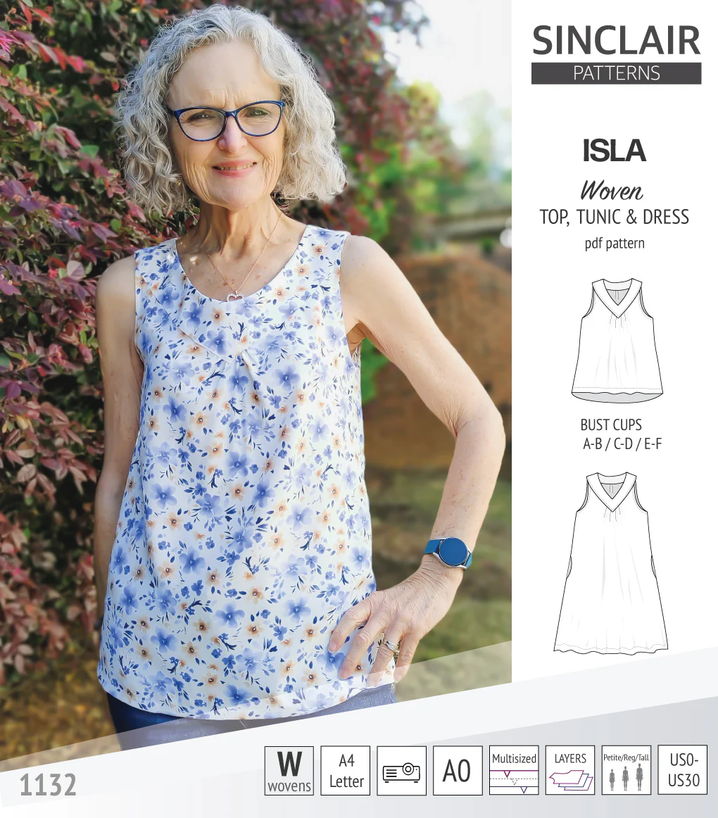 Isla V-neck sleeveless top, tunic and dress for woven and knit fabrics (PDF) - Image 32