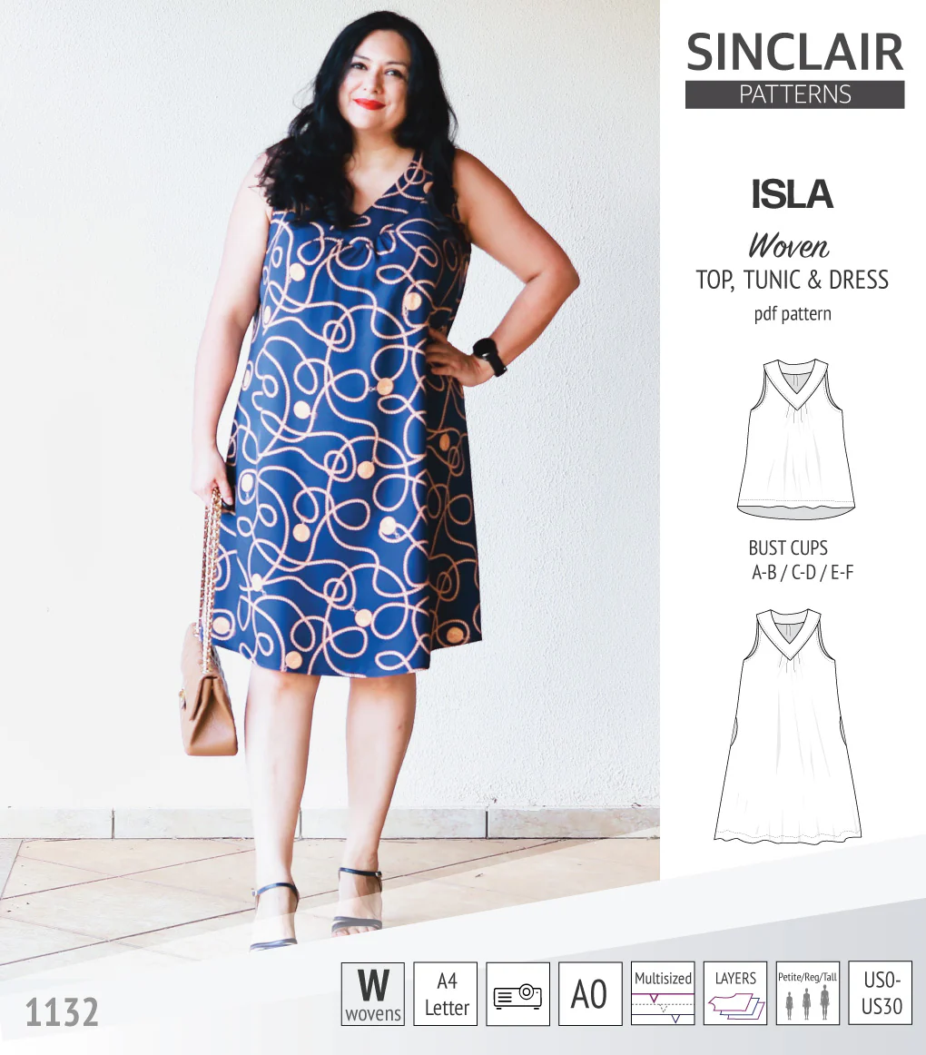 Isla V-neck sleeveless top, tunic and dress for woven and knit fabrics (PDF) - Image 35