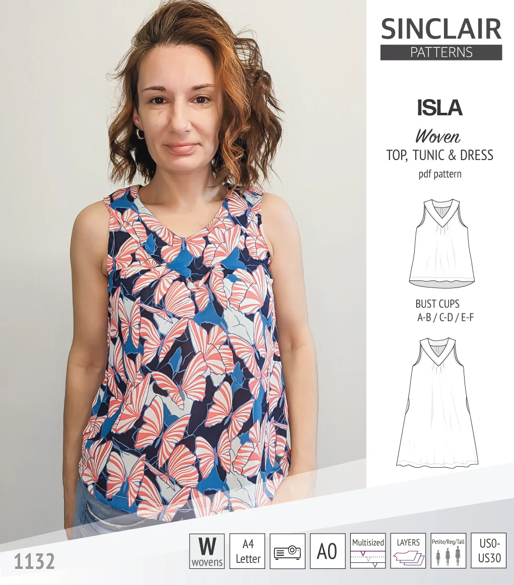 Isla V-neck sleeveless top, tunic and dress for woven and knit fabrics (PDF) - Image 40