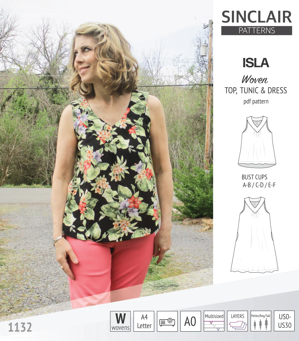Isla V-neck sleeveless top, tunic and dress for woven and knit fabrics (PDF) - Image 42