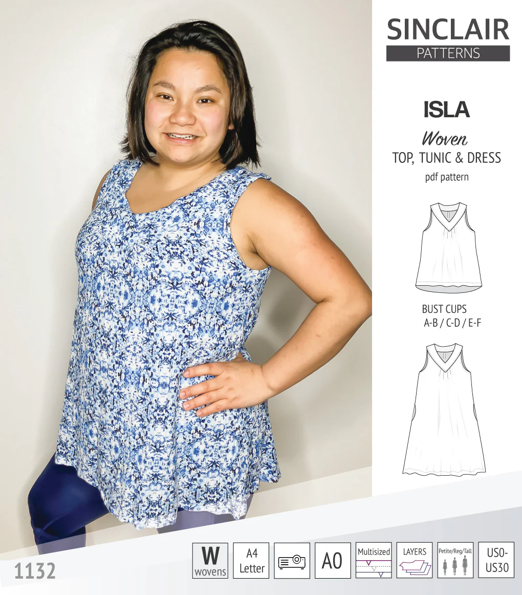 Isla V-neck sleeveless top, tunic and dress for woven and knit fabrics (PDF) - Image 43