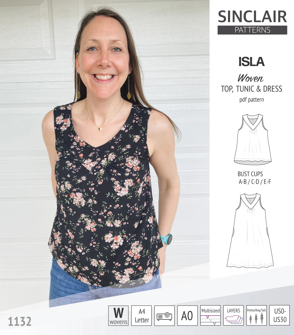Isla V-neck sleeveless top, tunic and dress for woven and knit fabrics (PDF) - Image 44