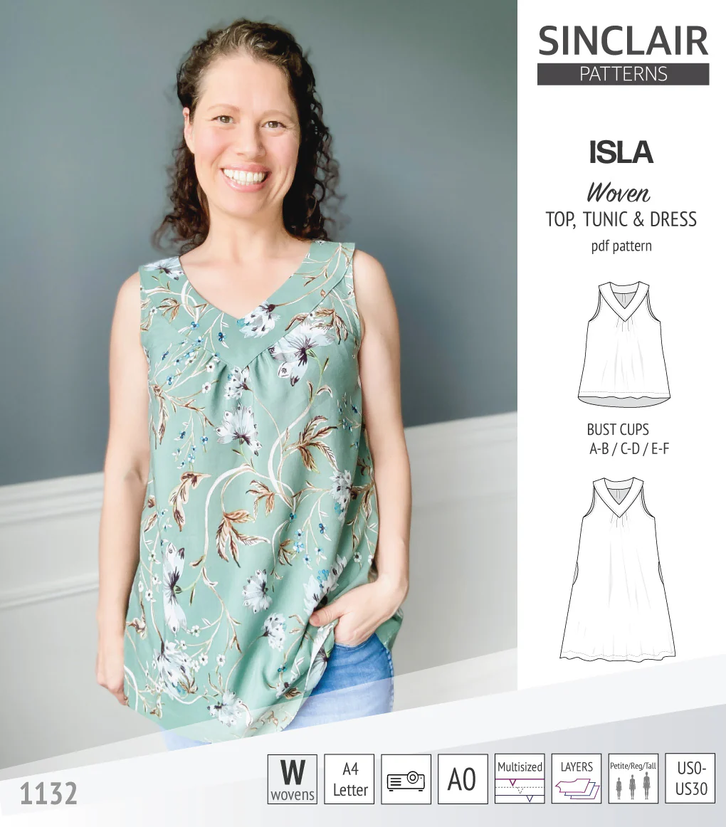 Isla V-neck sleeveless top, tunic and dress for woven and knit fabrics (PDF) - Image 5