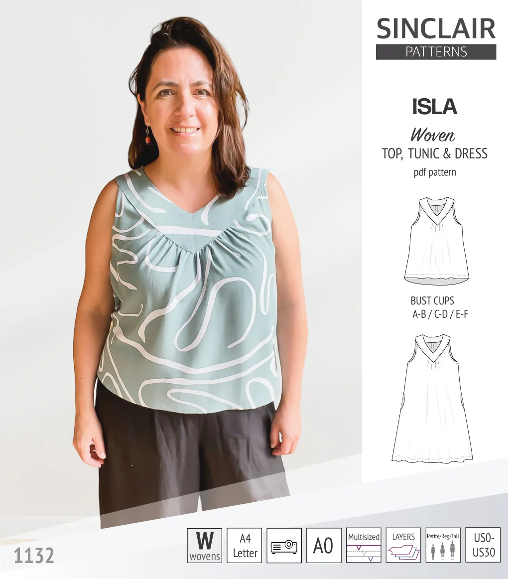 Isla V-neck sleeveless top, tunic and dress for woven and knit fabrics (PDF) - Image 8
