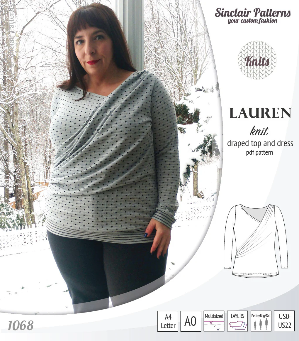 Lauren knit top and dress with front draped accent (PDF) - Image 15