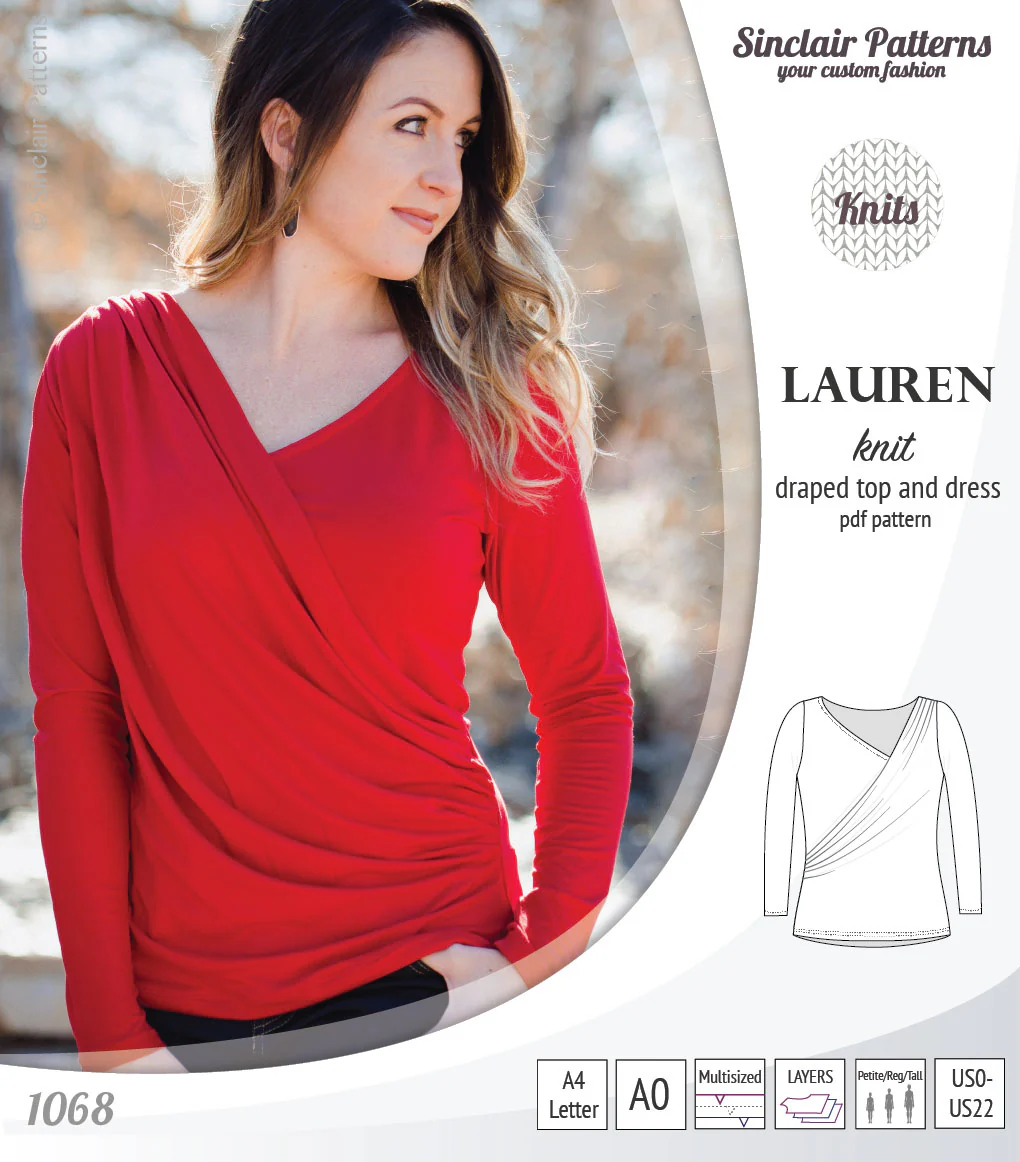 Lauren knit top and dress with front draped accent (PDF) - Image 2