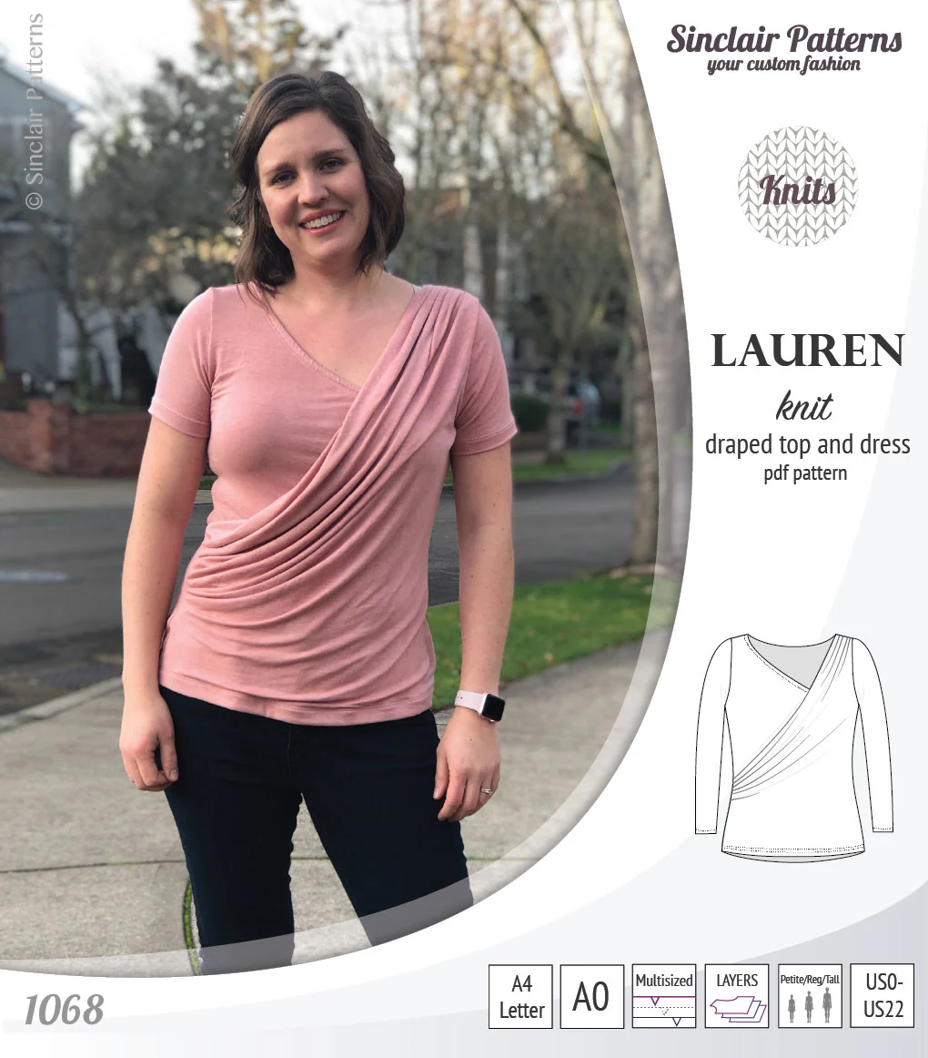 Lauren knit top and dress with front draped accent (PDF) - Image 25