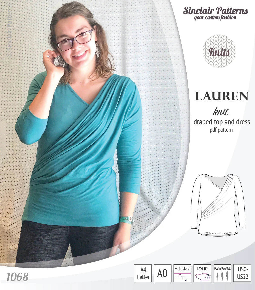 Lauren knit top and dress with front draped accent (PDF) - Image 9