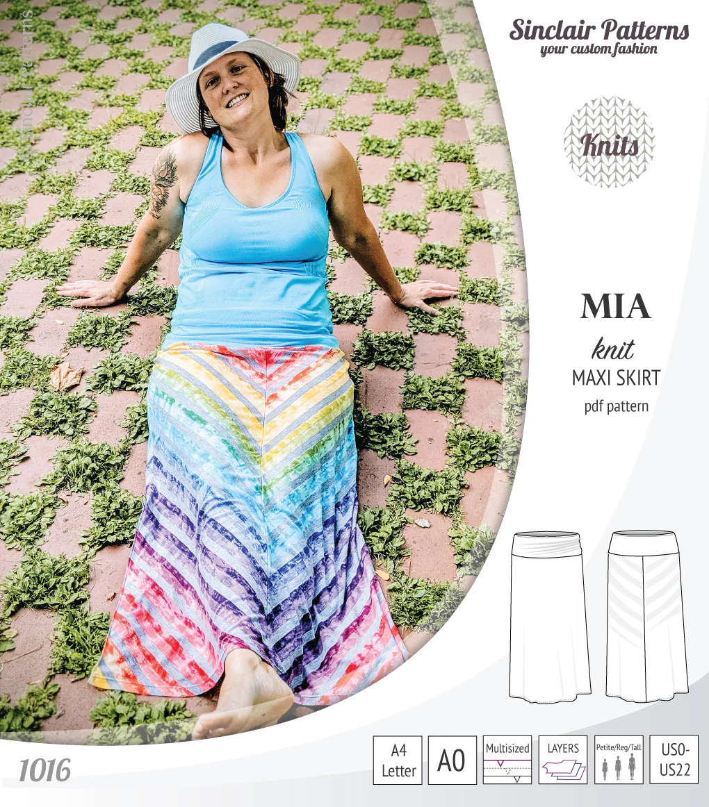 Mia knit maxi skirt with side slits and yoga style waistband (PDF) - Image 3