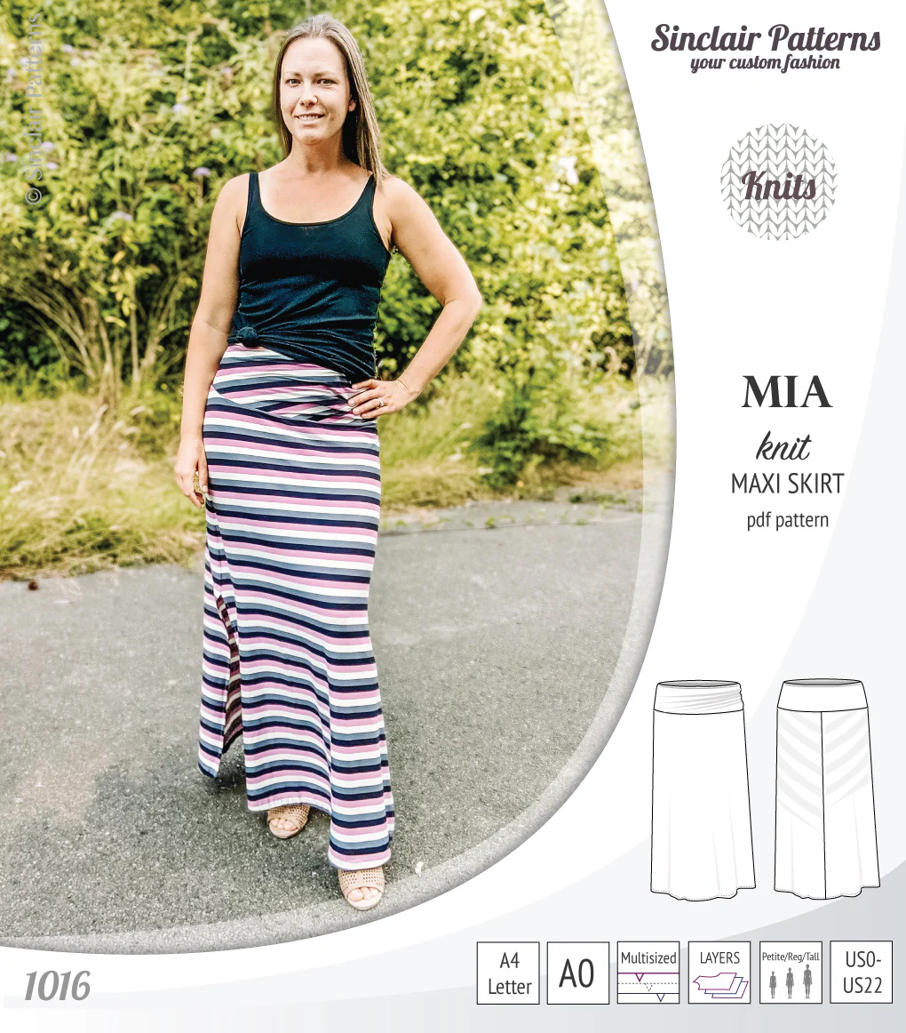 Mia knit maxi skirt with side slits and yoga style waistband (PDF) - Image 4