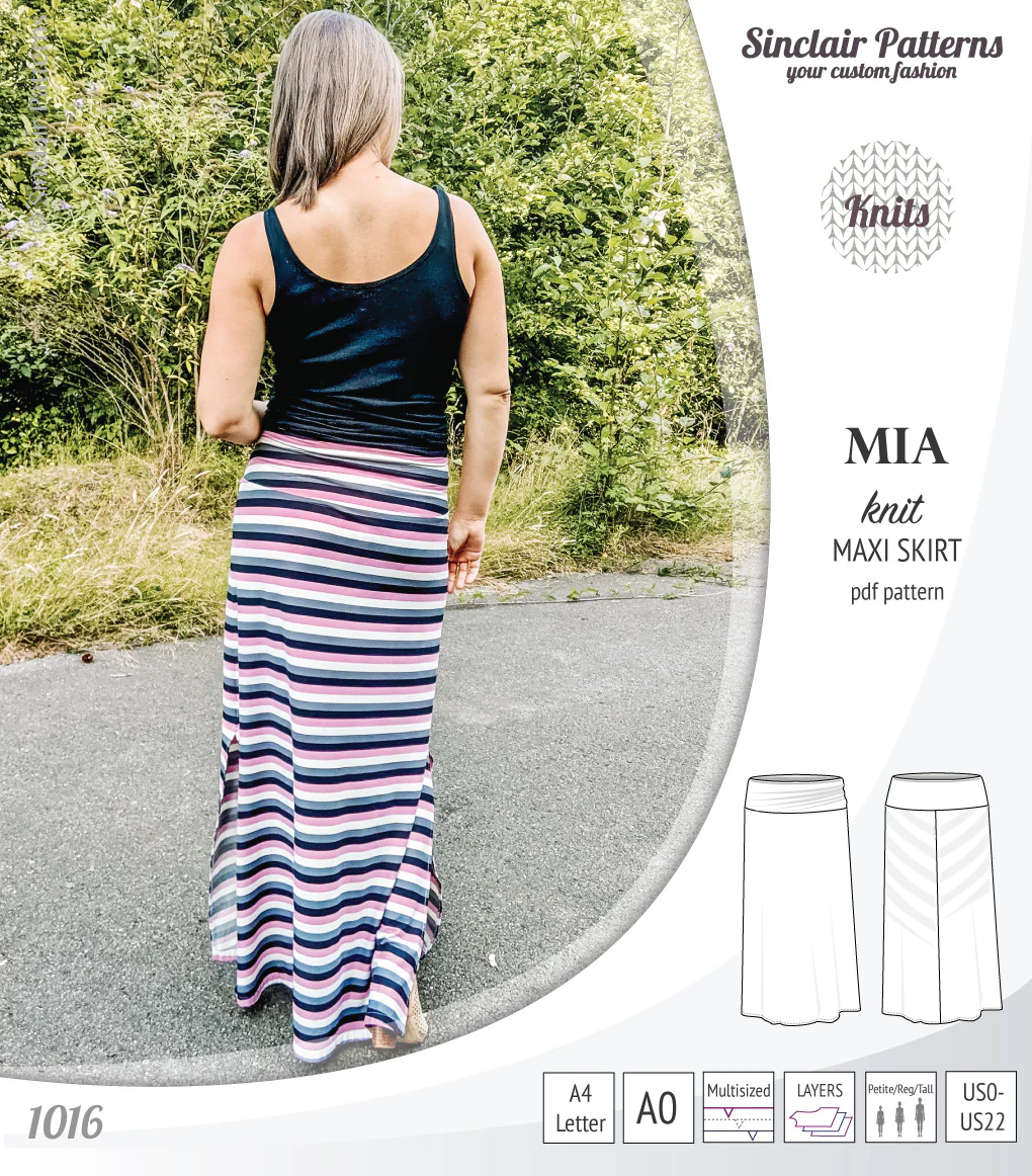 Mia knit maxi skirt with side slits and yoga style waistband (PDF) - Image 6