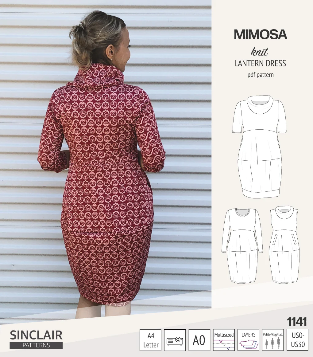Mimosa lantern style knit dress with a cowl and pockets (PDF) - Image 10