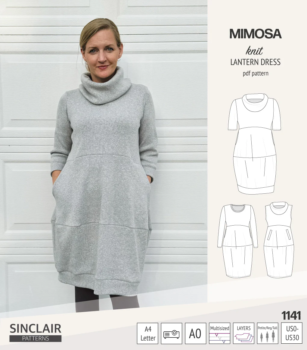Mimosa lantern style knit dress with a cowl and pockets (PDF) - Image 11