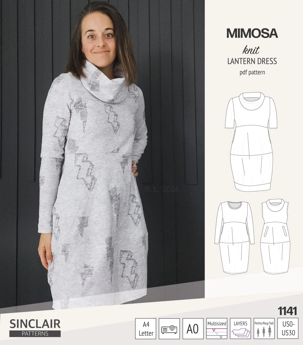 Mimosa lantern style knit dress with a cowl and pockets (PDF) - Image 19