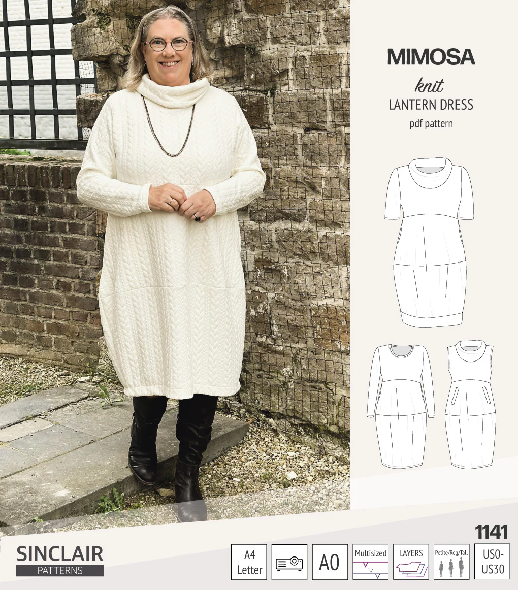 Mimosa lantern style knit dress with a cowl and pockets (PDF) - Image 28