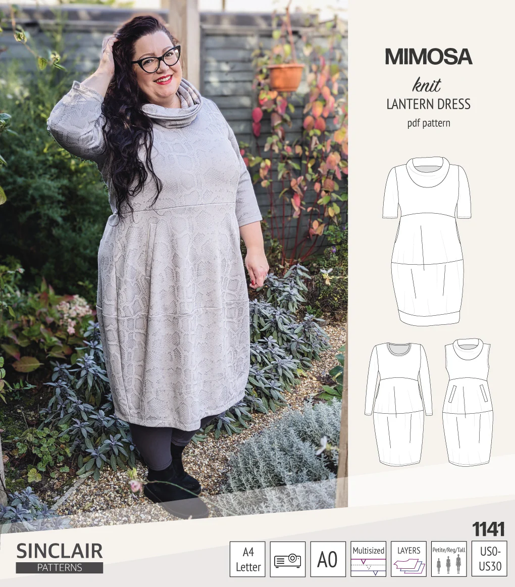 Mimosa lantern style knit dress with a cowl and pockets (PDF) - Image 29