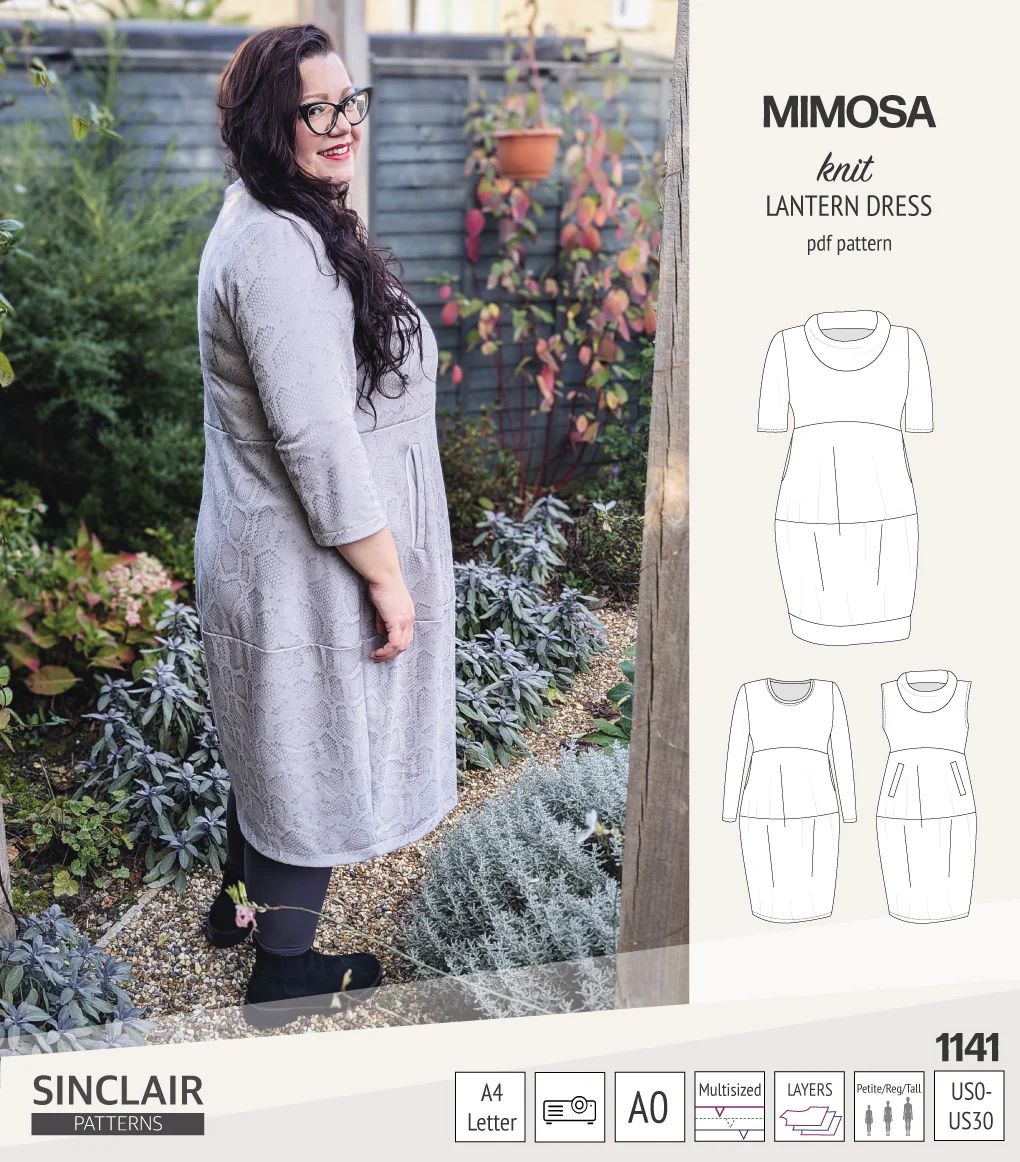 Mimosa lantern style knit dress with a cowl and pockets (PDF) - Image 30