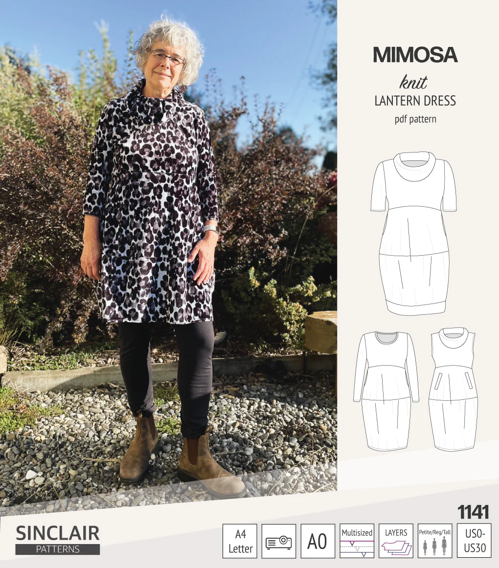 Mimosa lantern style knit dress with a cowl and pockets (PDF) - Image 32