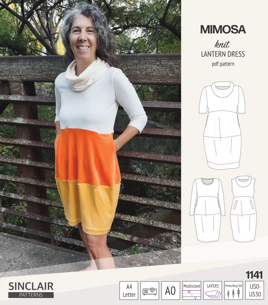 Mimosa lantern style knit dress with a cowl and pockets (PDF) - Image 33