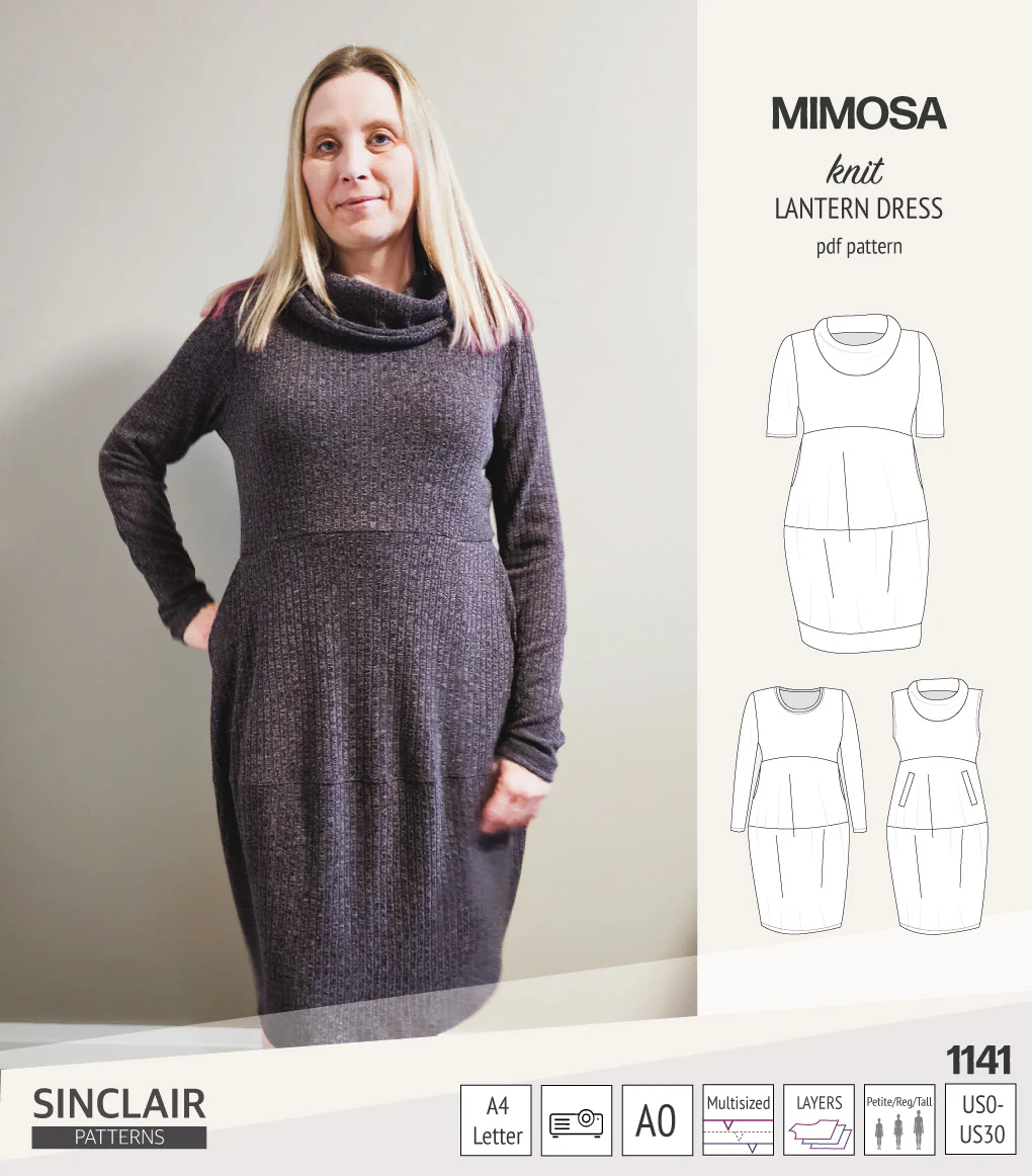 Mimosa lantern style knit dress with a cowl and pockets (PDF) - Image 34