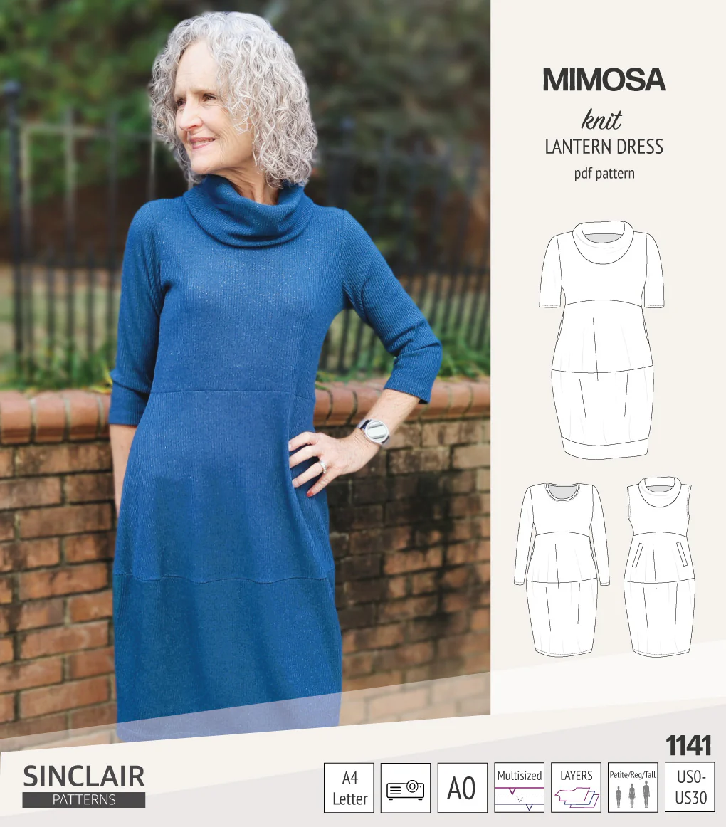 Mimosa lantern style knit dress with a cowl and pockets (PDF) - Image 35