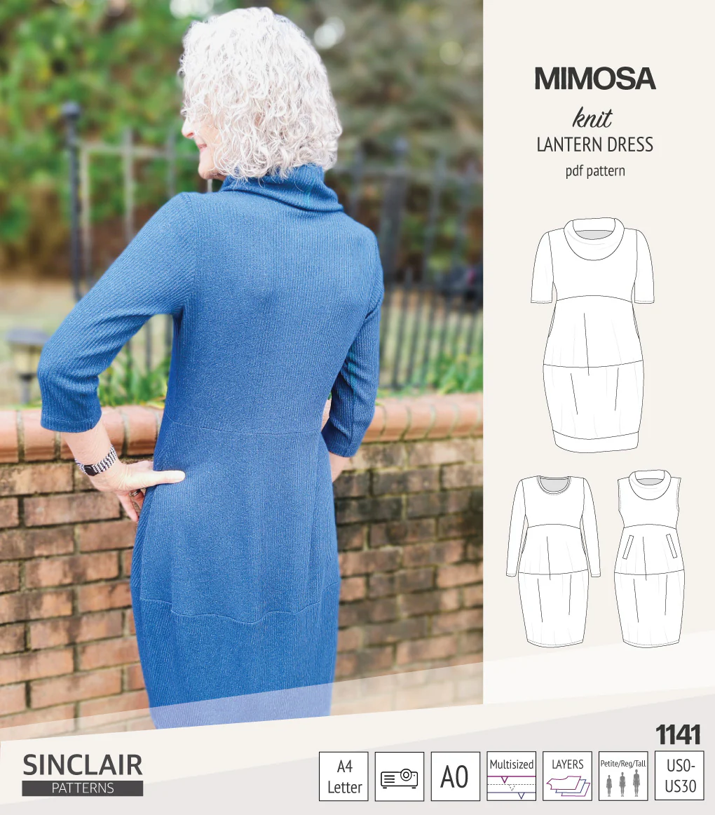Mimosa lantern style knit dress with a cowl and pockets (PDF) - Image 36