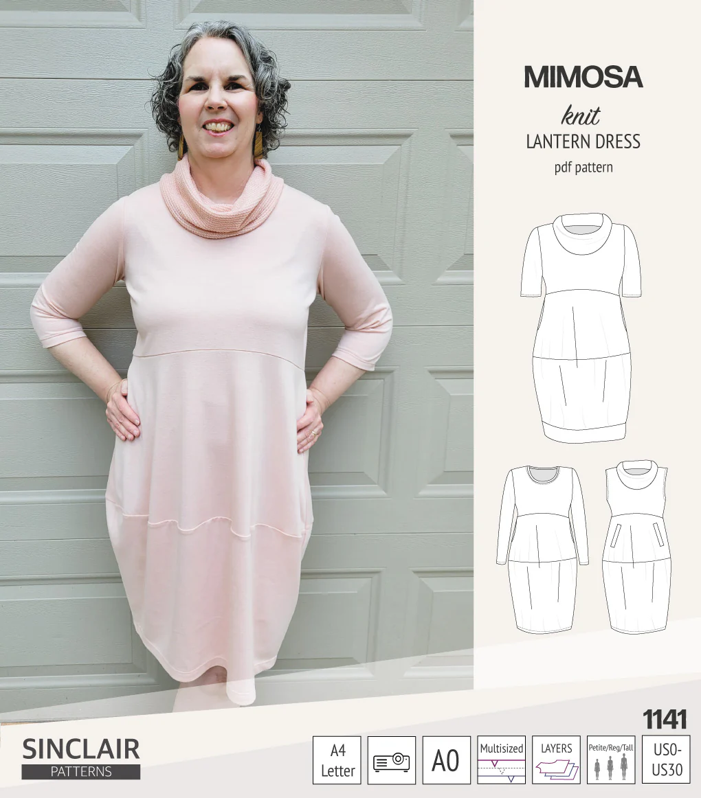 Mimosa lantern style knit dress with a cowl and pockets (PDF) - Image 37