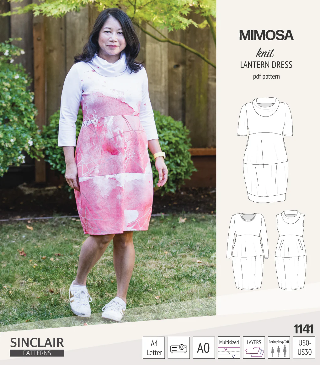 Mimosa lantern style knit dress with a cowl and pockets (PDF) - Image 4