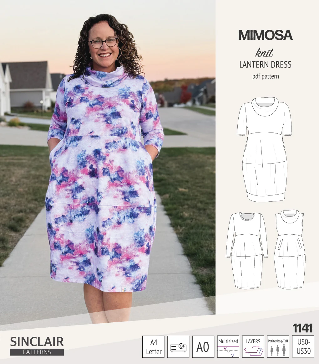 Mimosa lantern style knit dress with a cowl and pockets (PDF) - Image 40