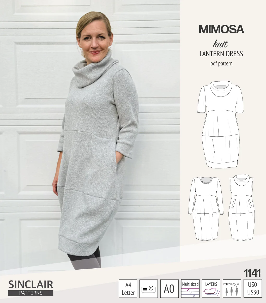 Mimosa lantern style knit dress with a cowl and pockets (PDF) - Image 41