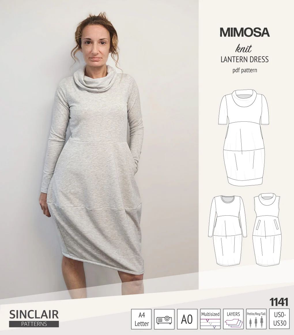 Mimosa lantern style knit dress with a cowl and pockets (PDF) - Image 45