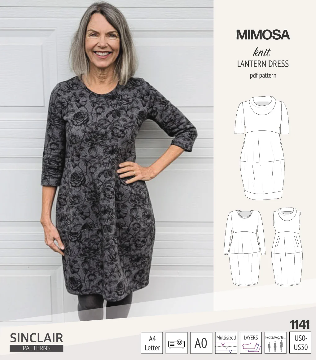 Mimosa lantern style knit dress with a cowl and pockets (PDF) - Image 46