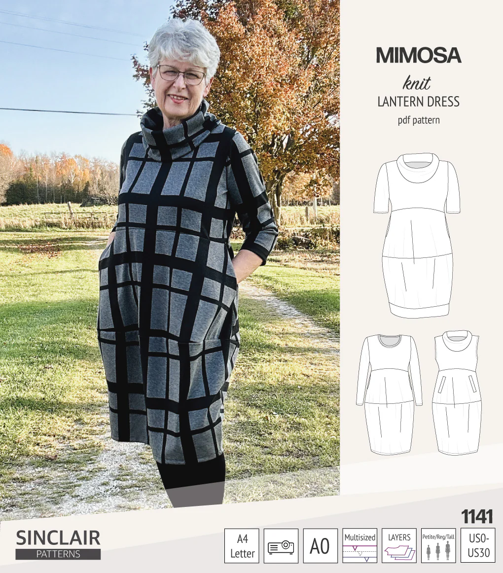Mimosa lantern style knit dress with a cowl and pockets (PDF) - Image 48