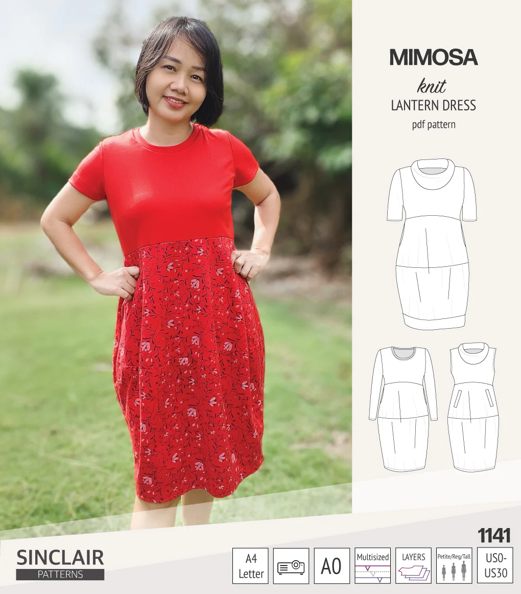 Mimosa lantern style knit dress with a cowl and pockets (PDF) - Image 49