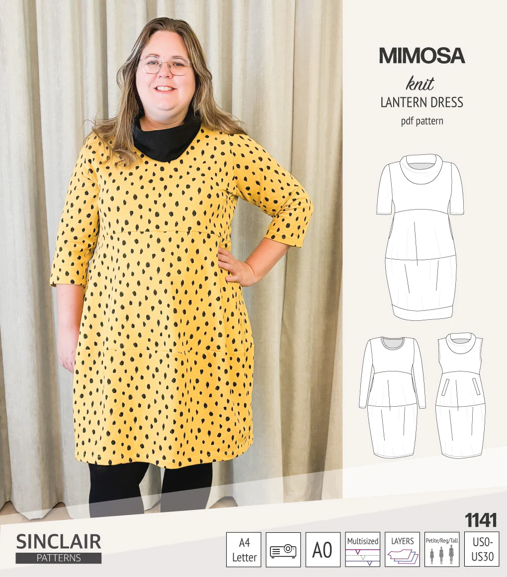 Mimosa lantern style knit dress with a cowl and pockets (PDF) - Image 53